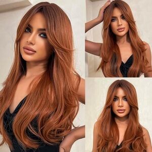 Auburn Wigs for Women Layered Wig with Bangs Long Straight Hair Copper Brown Wig